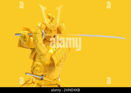 Samouraï en armure en position d'attaque. 3D rendu Banque D'Images