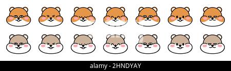 Ensemble de jolis visages dessinés hamsters. Hamster kawaii avec différentes expressions du visage. Collection d'avatars mascottes personnage drôle autocollants animaux Illustration de Vecteur