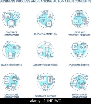 Ensemble d'icônes de concept turquoise pour l'automatisation des processus métier et des opérations bancaires Illustration de Vecteur