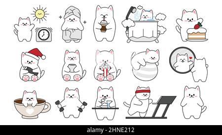 collection de différents petits chats mignons sur fond blanc. ensemble  kawaii de conception de personnages animaux drôles en style cartoon. Chat  de compagnie. autocollants pour bébé. illustration vectorielle. 4440066 Art  vectoriel chez