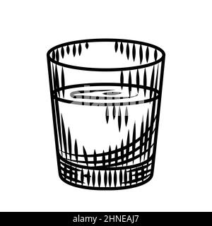 La vodka Doodle a été prise de vue isolée sur fond blanc. Verre plein d'alcool. Design du menu de bar. Verre transparent. Style gravé Vintage. Vecteur il Illustration de Vecteur
