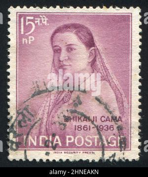 INDE - VERS 1962: Timbre imprimé par l'Inde, montre le chef Bhikaiji Cama, vers 1962 Banque D'Images