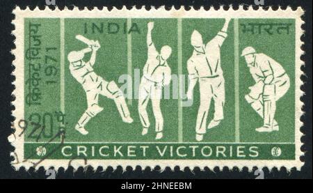 INDE - VERS 1971: Timbre imprimé par l'Inde, montre Indian Cricket joueurs, vers 1971 Banque D'Images