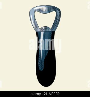 Ouvre-bouteille isolé sur fond clair. Ouvre-bouteille de bière tiré à la main. Style gravé vintage. Pour le menu de pub, les cartes, les affiches, les imprimés, l'emballage. Ven Illustration de Vecteur