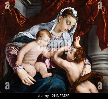 La Vierge à l'enfant avec le Jeune Saint Jean-Baptiste par Jacopo Bassano (Jacopo da Ponte), huile sur toile, c. 1560-65 Banque D'Images