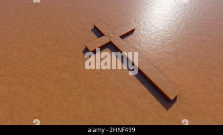 Concept ou concept argile chrétienne croix sur un fond argileux. métaphore de l'illustration 3d pour Dieu, Christ, Christianisme, religieux, foi, saint Banque D'Images