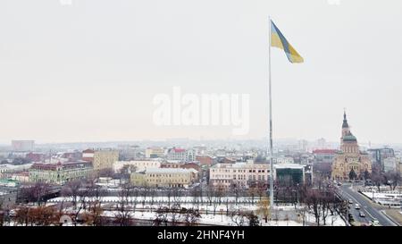 KHARKIV, UKRAINE - 16 FÉVRIER 2022 : la ville paisible de Kharkov. La ville près de la frontière avec la Russie. La guerre à l'est de l'Ukraine. Banque D'Images