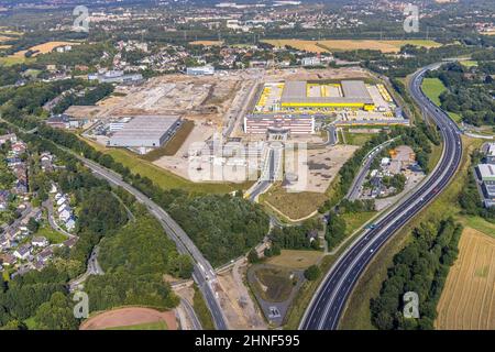 Vue aérienne, chantier et nouveau bâtiment ancien site Opel Mark 51°7, bâtiment administratif O-Werk Campus, DHL Logistik dans le district Laer i Banque D'Images