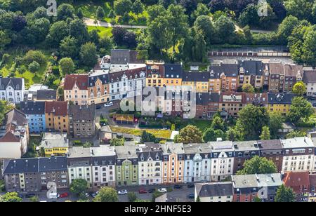 Vue aérienne, ancien quartier du bâtiment Speckschweiz entre Josephstraße et Hofsteder Straße dans la zone verte Schmechtingstal dans le quartier Hamme en B Banque D'Images