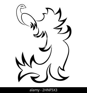Contour noir gracieux Firebird isolé sur blanc, illustration vectorielle de dessin à la main Illustration de Vecteur