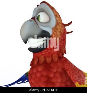 3D-illustration d'un joli et drôle de perroquet de dessin animé souriant Banque D'Images