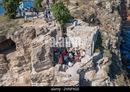 Touristes sur le cap de Kaliakra dans le sud de la région de Dobruja de la côte nord bulgare de la mer Noire Banque D'Images