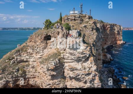 Vue de drone sur le cap de Kaliakra dans la région de Dobruja au sud de la côte nord de la mer Noire en Bulgarie Banque D'Images