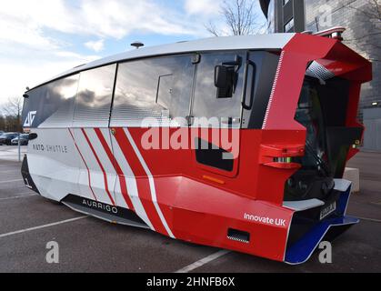 Une Aurigo Auto-Shuttle au stade MK à Milton Keynes. Banque D'Images