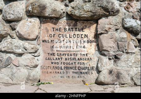 Plaque commémorative, Monument, bataille de Culloden 1746, champ de bataille de Culloden, révolte jacobite, soulèvement jacobite, près d'Inverness, Highland, Écosse Banque D'Images