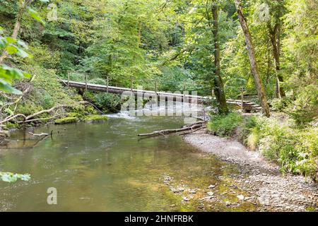 Pont sur la Wutach, gorge de Wutach, Forêt Noire du Sud, Bade-Wurtemberg, Allemagne Banque D'Images