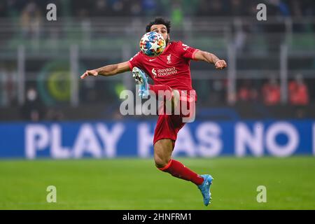 Mohamed Salah (Liverpool) lors du match de l'UEFA Champions League entre l'Inter 0-2 Liverpool au stade Giuseppe Meazza le 16 février 2022 à Milan, en Italie. Credit: Maurizio Borsari/AFLO/Alay Live News Banque D'Images