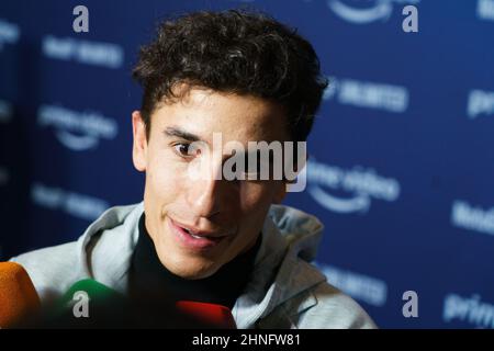 Madrid, Espagne. 16th févr. 2022. Marc Marquez participe à la « création de GP Unlimited » au cinéma Capitol de Madrid. (Photo par Atilano Garcia/SOPA Images/Sipa USA) crédit: SIPA USA/Alay Live News Banque D'Images