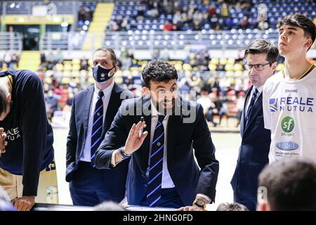 Italie. 16th févr. 2022. Italie, Turin, 16 febbraio 2022, match de Lega Nazionale Pallacanestro Championship A2 Reale Muta Torino vs Agribertocchi Orzinuovi. Win Torino 91 -80 (photo de Norberto Maccagno/Pacific Press) (photo de Norberto Maccagno/Pacific Press) Credit: Pacific Press Media production Corp./Alay Live News Banque D'Images