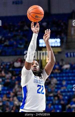 16 février 2022 : Saint Louis Billikens Forward Terrence Hargrove Jr. (22) prend un coup de feu gratuit dans un jeu de conférence A-10 où les explorateurs de la salle ont visité le St. Louis Billikens. Tenue à l'aréna Chaifetz à Saint-Louis, Mo Richard Ulreich/CSM Banque D'Images