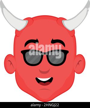 Illustration vectorielle du visage d'un diable de dessin animé avec des lunettes de soleil Illustration de Vecteur