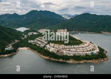 Hélicoptère aérien montrant les développements résidentiels sur la péninsule de Red Hill, île de Hong Kong, 2008 Banque D'Images