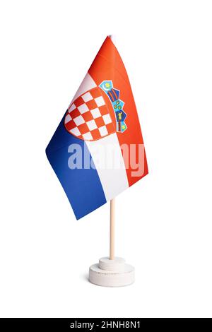 Petit drapeau de table de Croatie isolé sur fond blanc Banque D'Images