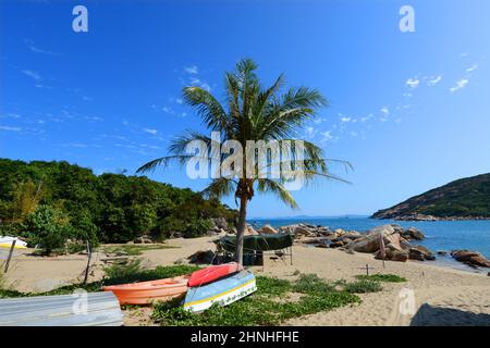 Yung Shue Ha Beach à Shek Pai WAN, Lamma Island, Hong Kong. Banque D'Images