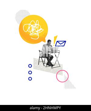 Design créatif. Jeune employé motivé travaillant à domicile, à distance Banque D'Images