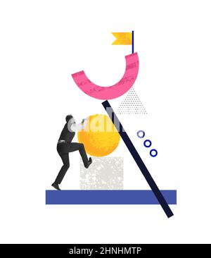 Design créatif. Un employé motivé et ambitieux s'élève pour atteindre le succès Banque D'Images