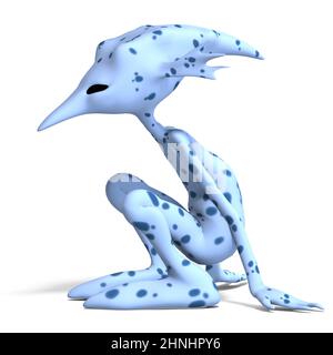 3D-illustration d'un dessin animé extraterrestre mignon et drôle assis sur le sol Banque D'Images