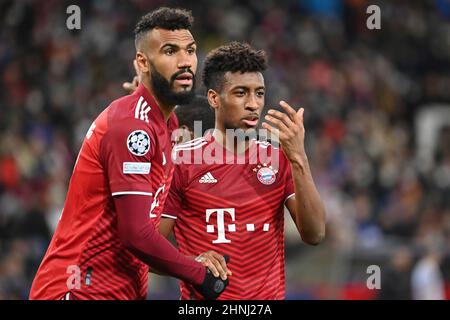 De gauche à droite : Eric Maxim Choupo-Mosing (FC Bayern Munich), Kingsley COMAN (FC Bayern Munich), sceptique, action. Football Champions League/ Round of 16 RB Salzburg - FC Bayern Munich 1-1, le 16th février 2022, Red Bull Arena Salzburg, Banque D'Images