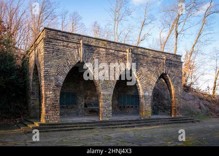 Le mémorial Ehrenmal (mémorial des morts) à la colline de Harkort à Wetter, sur la Ruhr, salle avec des plaques de noms des victimes de la première Guerre mondiale, NOR Banque D'Images