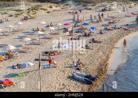 Plage de Cala Saona, Balearia Islands, Formentera, Espagne Banque D'Images