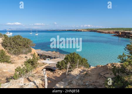 Seascape, plage de Cala Saona, Balearia Islands, Formentera, Espagne Banque D'Images