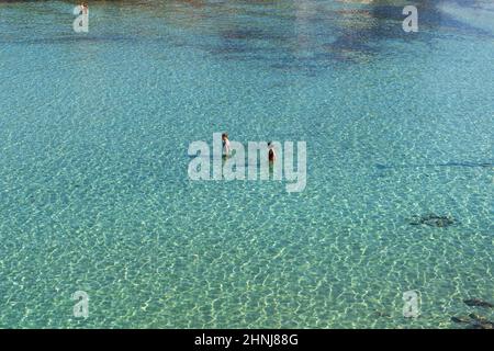 Seascape, plage de Cala Saona, Balearia Islands, Formentera, Espagne Banque D'Images