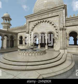 3d illustration d'un lieu de fantaisie avec un bâtiment arabe ou indien Banque D'Images