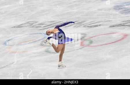 Pékin, Chine. 17th févr. 2022. Jeux olympiques, patinage artistique, individuel, féminin, patinage gratuit dans le stade intérieur de la capitale. Kaori Sakamoto du Japon en action. Credit: Peter Kneffel/dpa/Alay Live News Banque D'Images