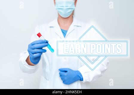Affiche indiquant gagner des points, mot pour la collecte des scores afin de gagner un grand prix étudiant découverte de médicaments analyse de la médecine découverte Banque D'Images