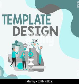 Texte montrant inspiration Template Design, Business concept une mise en page générale ou un plan avec un format à utiliser trois collagues Illustration Banque D'Images