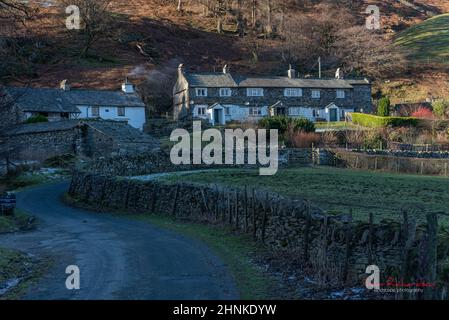 Cottages à Low Tilberthwaite près de Coniston à Cumbria Banque D'Images