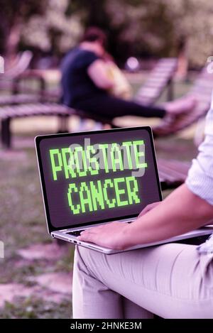 Texte montrant inspiration cancer de la prostate, Business vitrine cancer développe dans la glande du système reproducteur masculin emplois en ligne et travail à distance Banque D'Images