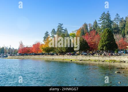 Parc Stanley coloré le long du sentier côtier à l'automne, Vancouver, Canada Banque D'Images