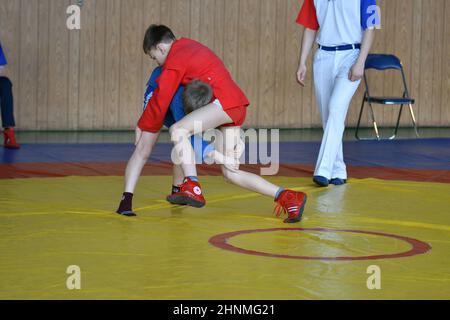 Orenbourg, Russie - 23 février 2019 : concours de garçons Sambo Banque D'Images