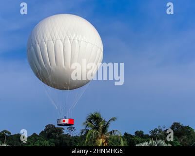 Grand ballon d'air blanc dans le ciel au-dessus des palmiers, Langkawi, Kuah, Malaisie Banque D'Images