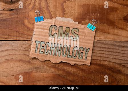 Légende conceptuelle CMS Technology, Internet concept programmes qui sont utilisés pour créer et gérer le contenu numérique coloré Perpective pensée positive Banque D'Images