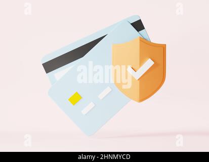 Carte de crédit avec icône en forme de cadenas, carte bancaire verrouillée, protection sécurisée des transactions sur fond rose, panneau système de paiement en ligne sécurisé, graphique Banque D'Images