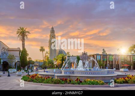 Parc public de San Diego Balboa au coucher du soleil en Californie Banque D'Images
