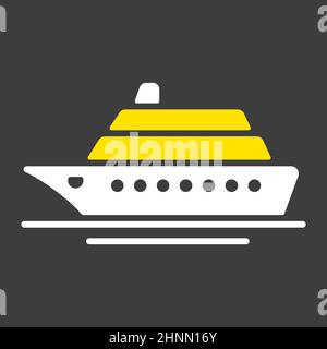 Icône de glyphe à vecteur plat du paquebot de croisière sur fond sombre.Symbole graphique pour la conception, le logo, l'application, l'interface utilisateur du site Web et des applications de voyage et de tourisme Banque D'Images