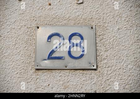 Numéro 26 sur une maison, Requena, province de Valence, Costa Blanca, Espagne, Juin 2021 Banque D'Images